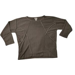 Bibi Mocha Brushed Waffle Top Size Small 3/4 Length Sleeves